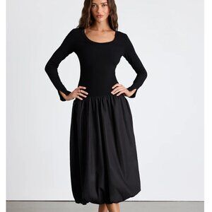 Lulus Sophisticated Chic Black Mixed Media Midi Dress - Size L